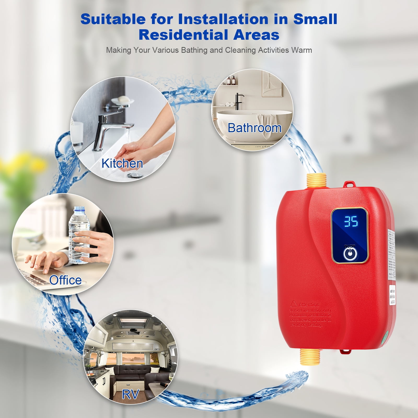 110V 3000W Under Sink On Demand Instant Hot Water Heater for Kitchen Water, Daily Washing, Bars, Schools, Hospitals, Communities, Hair Salons