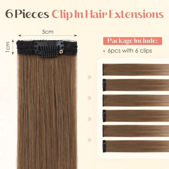 WEIF-6PCS 6 Clips In Short Hair Extensions Remy Real Human Hair Clip Ins Mini Clip On Hairpin Hairpieces For Women 33g 12 Inch #04 Medium Brown