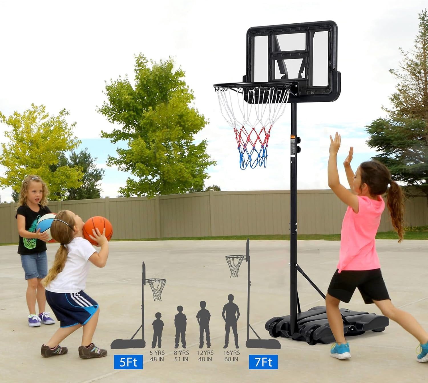 Lumiparty Kids Portable Basketball Hoop, Adjustable Height 5-7 FT, 28" Poolside Swimming Basketball Goal, for Indoor Outdoor, Black