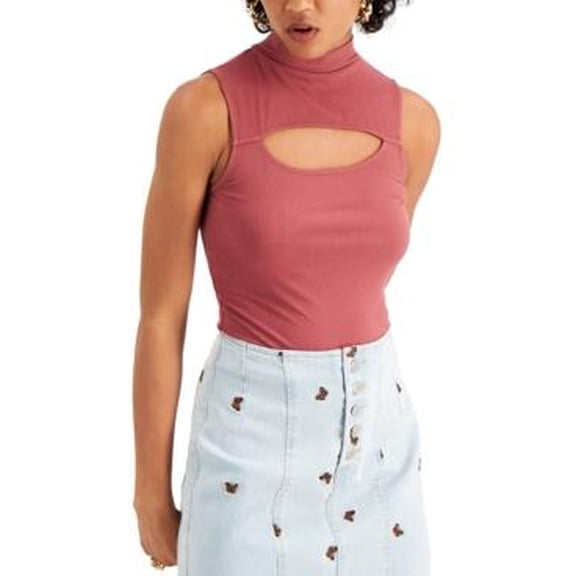 MSRP $24 Self Esteem Juniors' Mock-Neck Cutout Bodysuit Pink Size Medium