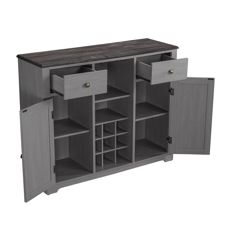 FESTIVO 47 in. Modern X-Door Wine Cabinet w/ Built-in Wine Rack - 47" in Width Grey Grey Finish, Matte, Wood Finish