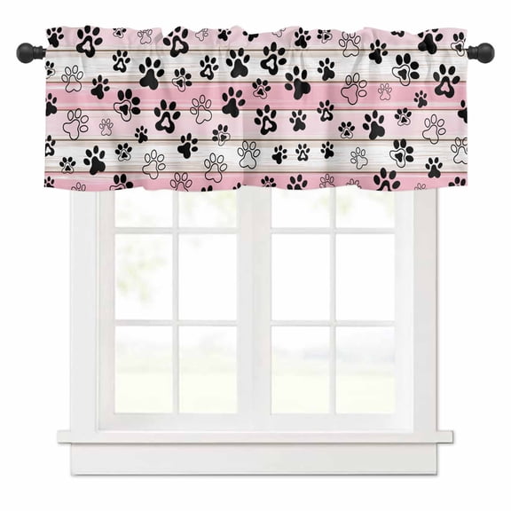 Dog Paw Valances for Windows Pink Wood Grain Rod Pocket Curtain Valance Window Treatment Short Curtains for Kitchen Living Room, 54"x18"