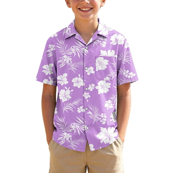Guluxicc Kids Boys Collar Button Up Shirts Short Sleeve Hawaiian Tropical Print T Shirts Summer Casual Turndown Tops for Vacation