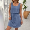 thumbnail image 4 of Xaqiouau Womens Solid Sleeveless Eyelet Lace Mini Dress Casual Loose Drawstring Waist Tank Dress Summer Beach Vacation Daily Wear, 4 of 6