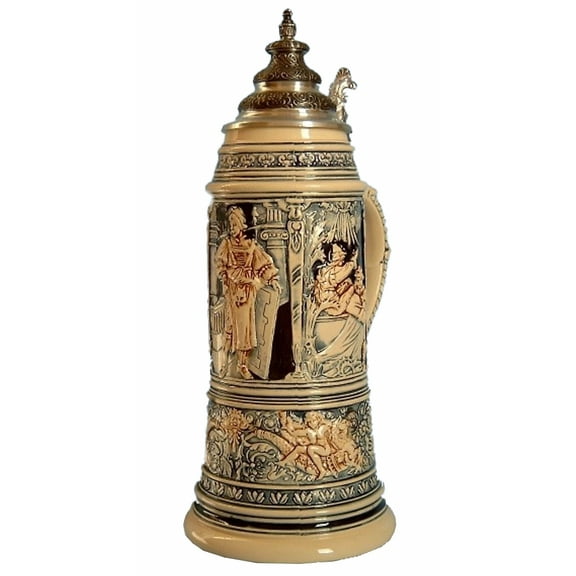 German Beer Stein medieval mastercraftsmen giant guildstein, replica from year 1895 2 liter tankard, beer mug, Limitaet 2007