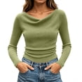 thumbnail image 3 of Asxite Women Plus Size Fall Winter Tops Round Neck Long Sleeve Solid Pile Collar Waist Ruched Ribbed Shirts, 3 of 7