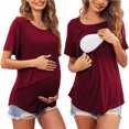thumbnail image 2 of VEKDONE Nursing Shirts for Womens Breastfeeding Pregnancy Tunics Short Sleeve Maternity Tops Double Layer Pullover Crewneck Pregnant Tunic Tee Postpartum Clothes Wine XL, 2 of 8