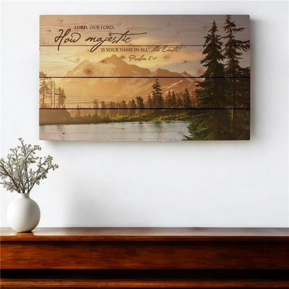 HomeRoots 488038 14 x 24 in. Brown Lord How Majestic Religious Wood Plank Wall Decor