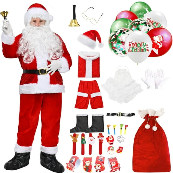 Alaiyaky Santa Claus Costume for Adult, Christmas Santa Costume Men Women Deluxe Father Santa Suit Outfit Fancy Dress Christmas Cosplay Party