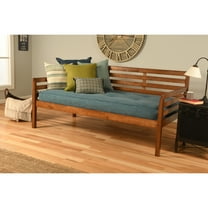 Kodiak Furniture Boho Wood Daybed in Barbados Brown with Linen Aqua Mattress
