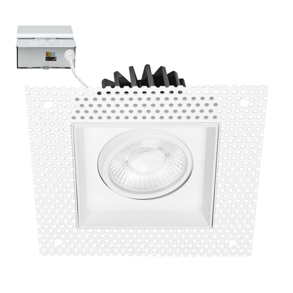 Maxxima 4 in. Adjustable LED Slim Trimless Square Recessed Anti-Glare Gimbal Downlight, White, Canless IC Rated, 1000 Lumens, 5 CCT 2700K-5000K