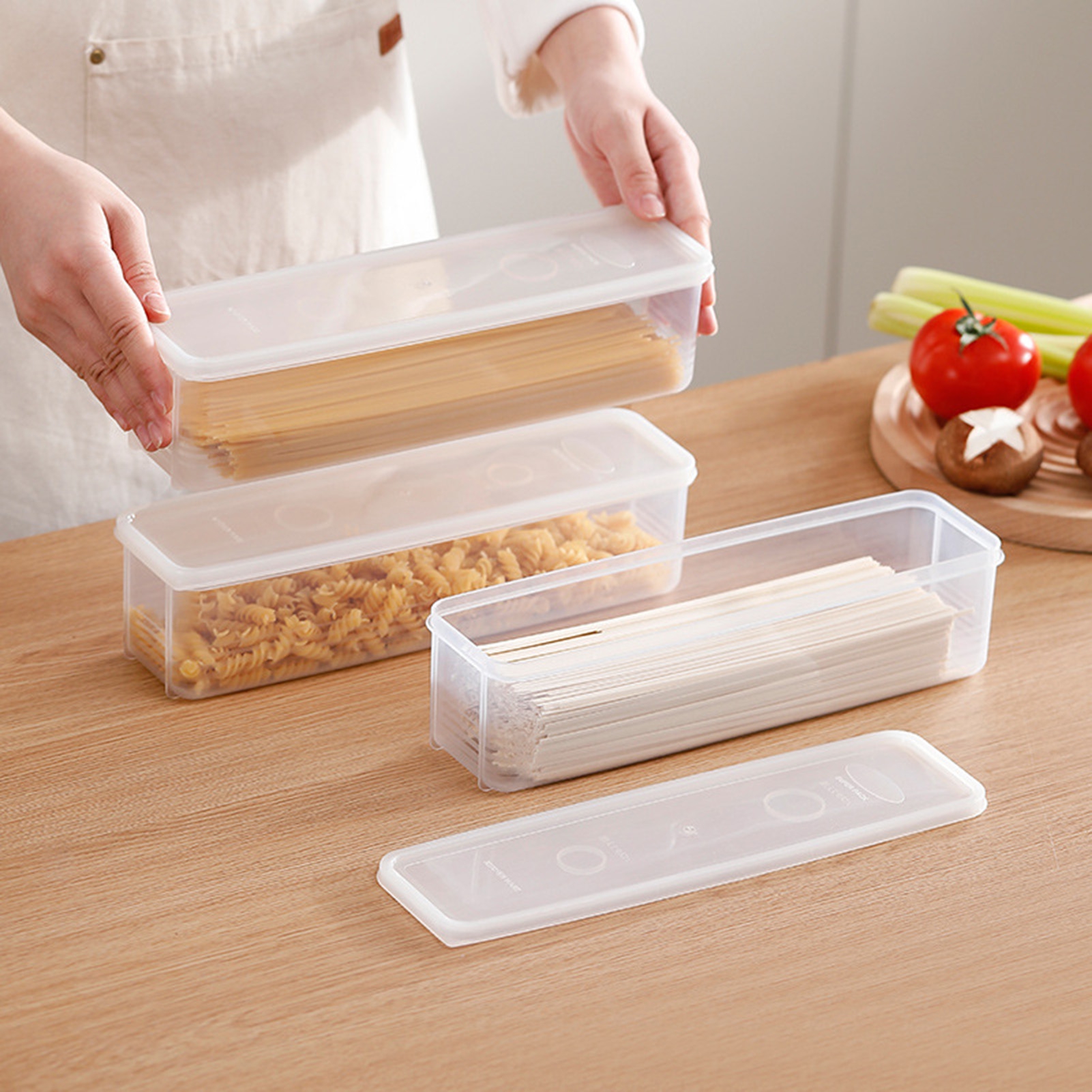 Bobasndm Set of 3 Pasta Storage Containers with Lid, Airtight Spaghetti