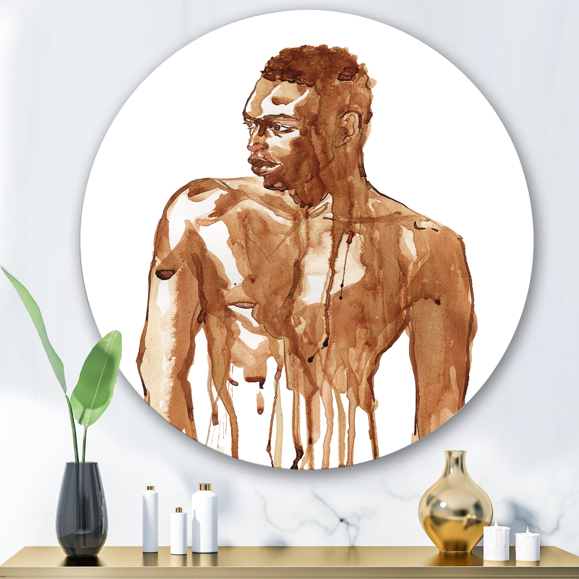 Designart 'Portrait of Handsome African Man On White II' Modern Circle Metal Wall Art 29x29 - Disc of 29