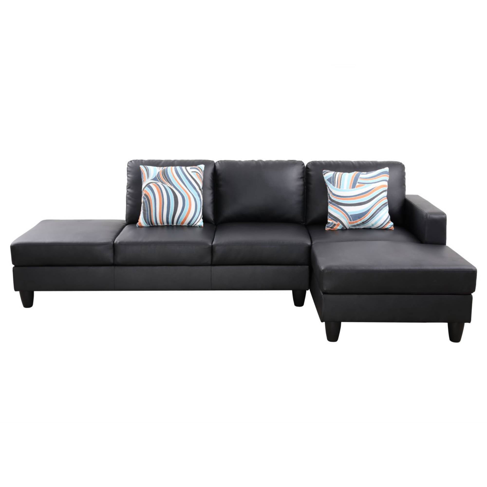 Modular Sectional Sofa, Leather L Shape Sleeper Sofa Couch with Chaise for Living Room Furniture Sets, Black