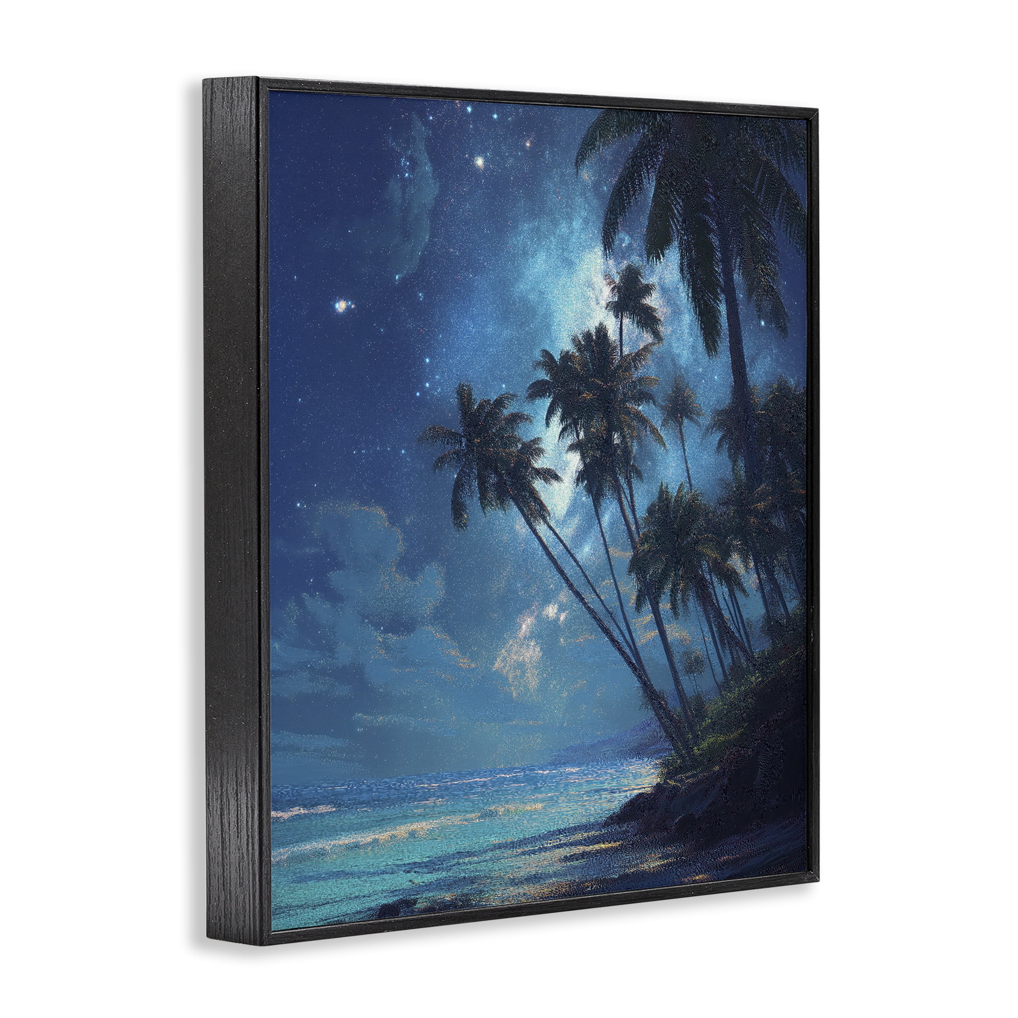 Moonlit Beach Palm Trees Black Framed Giclee Art, design by Ziwei Li