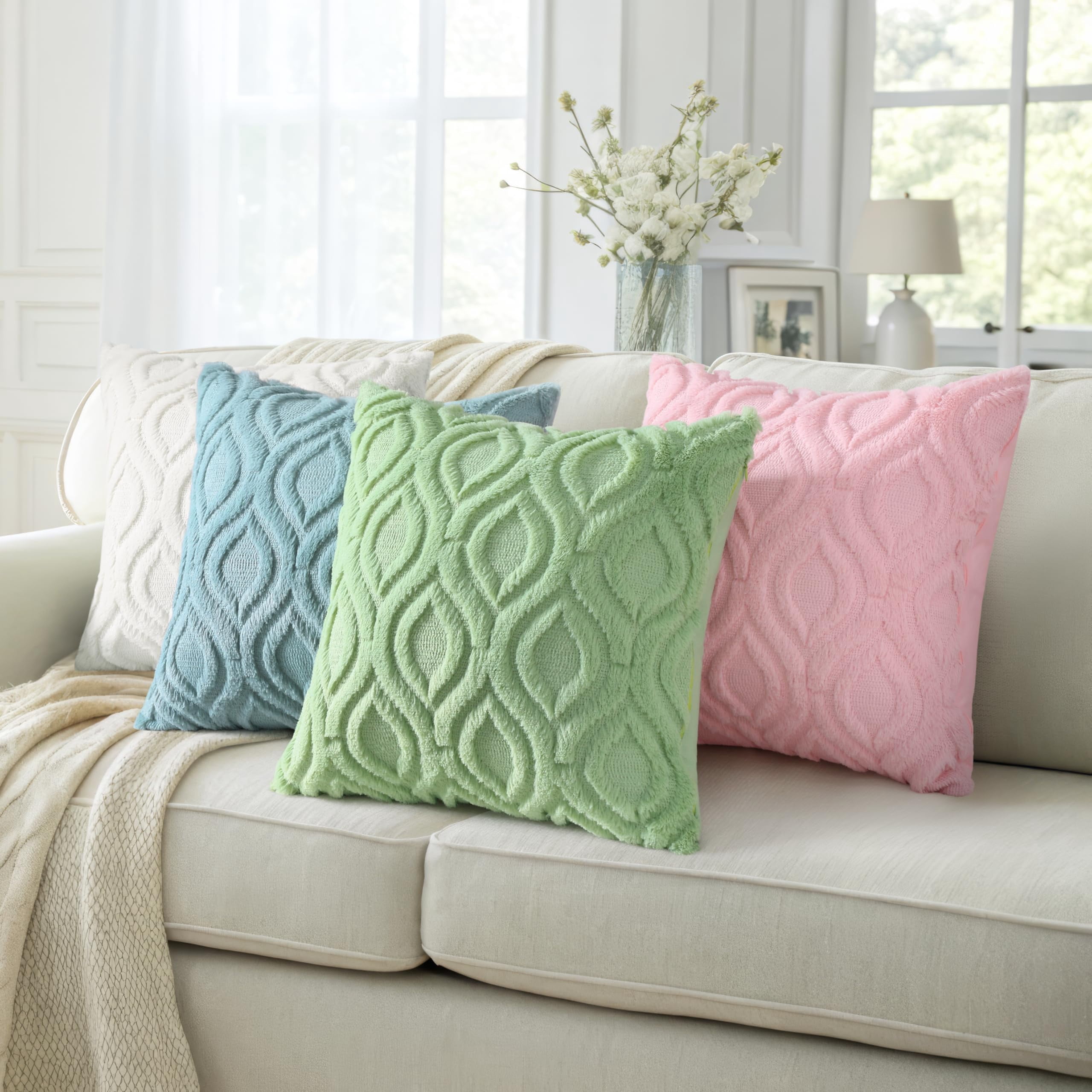 decorUhome Pack of 2 Throw Pillow Covers 22x22, Soft Plush Faux Wool Couch Pillow Covers, Aqua (Pillow Cover Only, No Inserts Included)