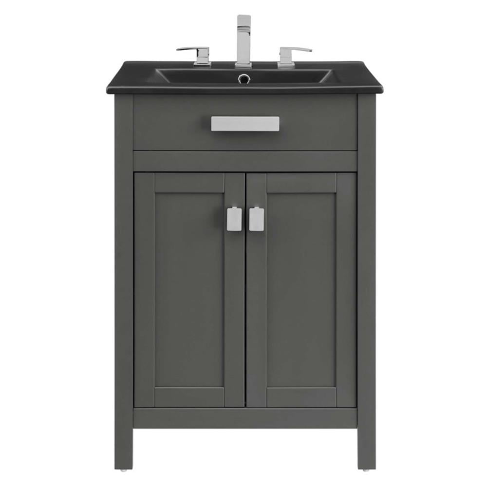 Modway Laguna 24" Modern Wood/Ceramic Bathroom Vanity in Gray/Black