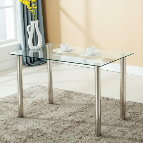 Tempered Glass Rectangular Dining Table Metal Legs for Dining Room Kitchen