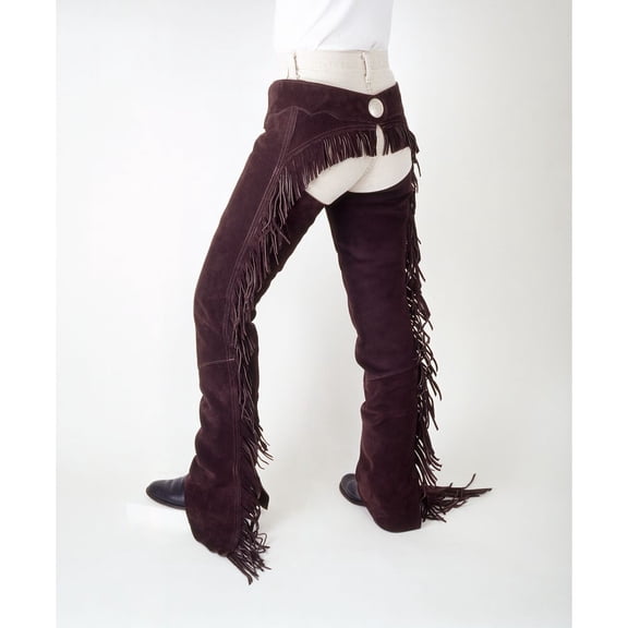 Tough 1 Western Chaps Adult Equitation Fringe Adjust M Brown 63-310