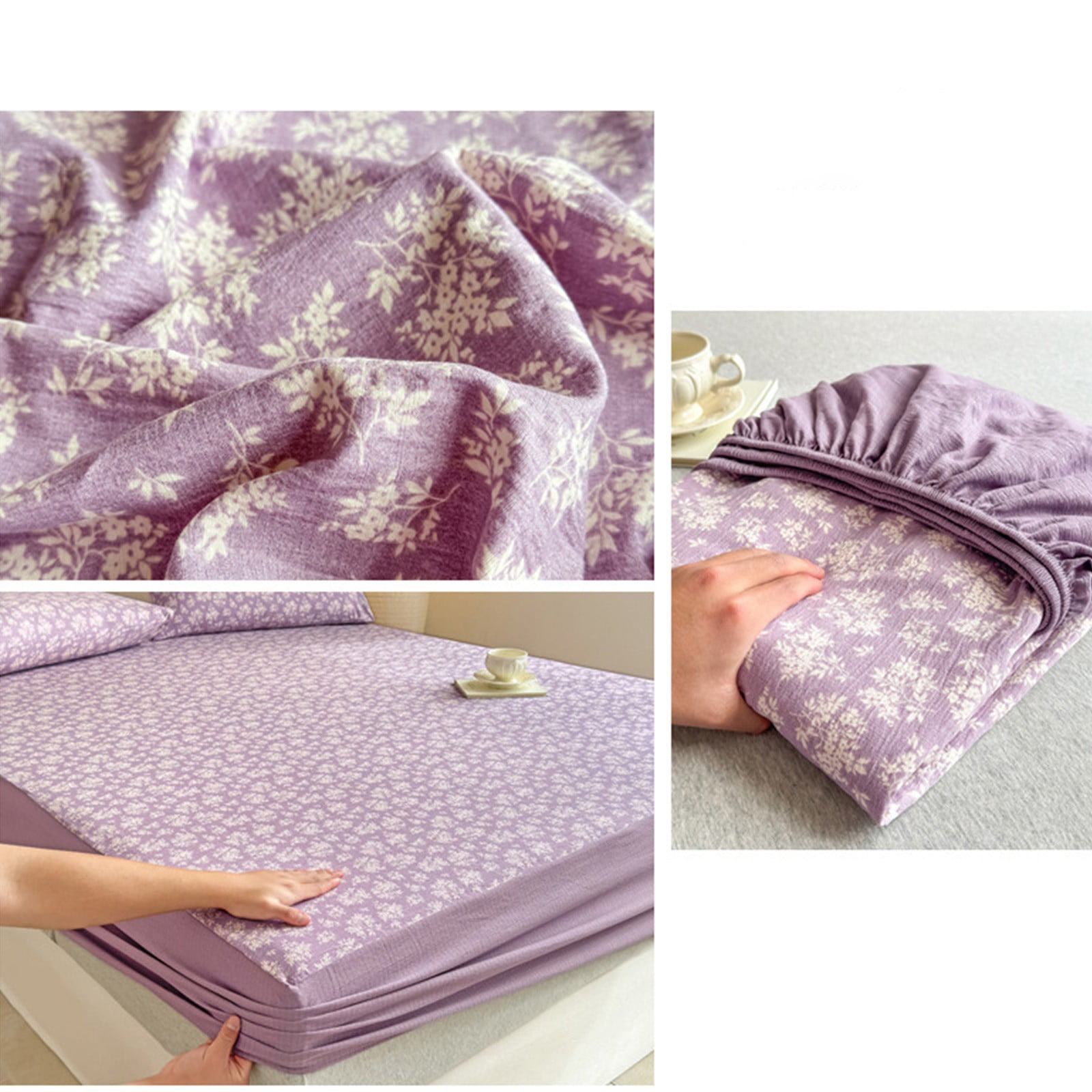Japceit 35.43x78.44 Inch Fitted Sheet, Comfortable Cool Floral Pattern Mattress Protective Cover, Easy Clean Single Bed Sheet for Home Dormitory