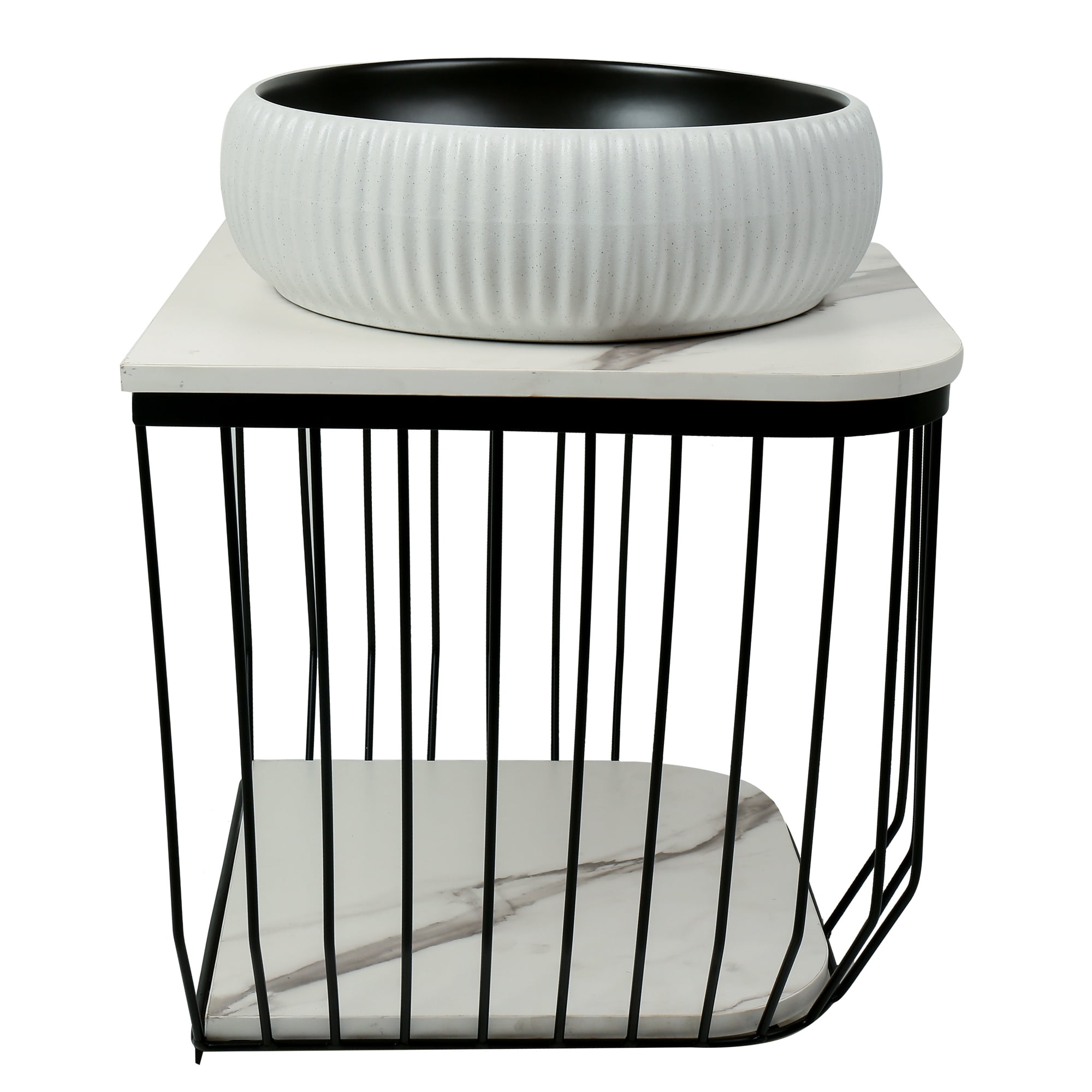 Fine Fixtures Dumbo 20" Modern Wall-Mounted Vanity with Black Metal Frame and Marble-Look Top, Compact Open-Frame Design with 16" Round Vessel Sink