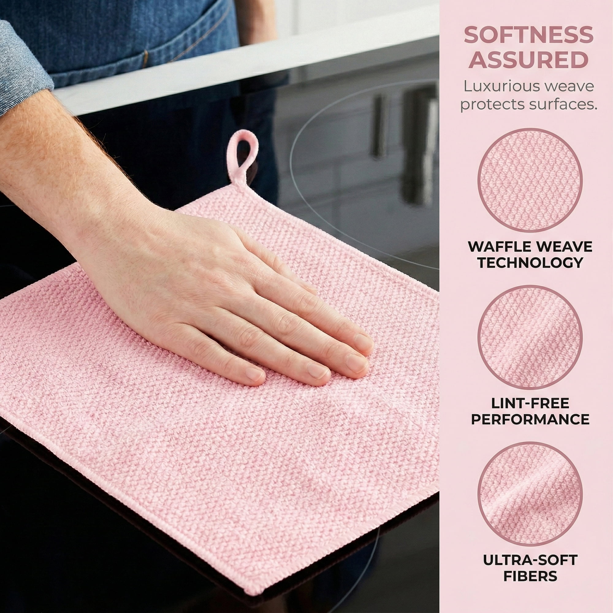 Unique Bargains 6 Pcs Waffle Weave Microfiber Cleaning Cloth Rag Pink 12" x 12"