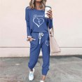 thumbnail image 1 of Puntoco Conjunto de pijama cómodo para mujer, con estampado de letras de invierno, cuello redondo, manga larga, pantalones, ropa informal para el hogar, 1 of 4
