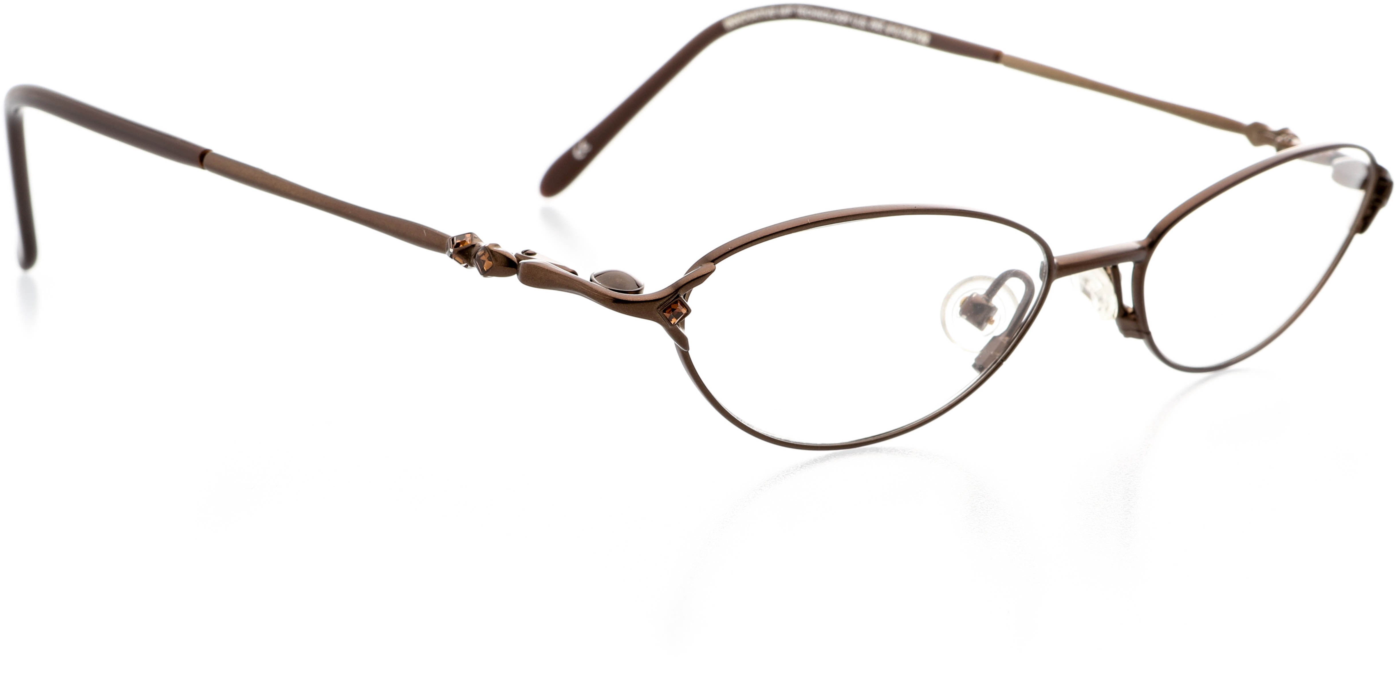 Womens Clip-On Eyewear - Oval Shape, Metal Full Rim, Olive Brown