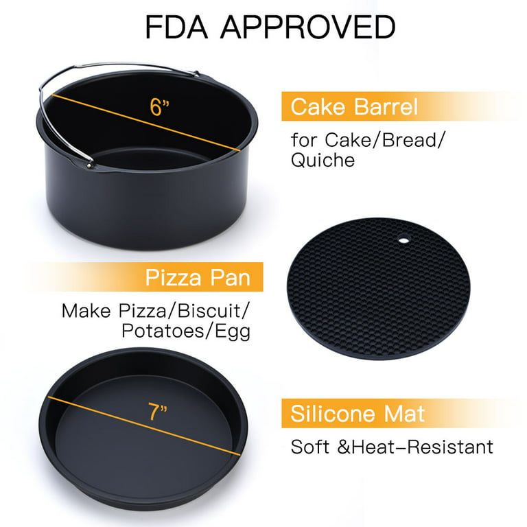 Air Fryer Accessories Set of 7 with 8 Inch Egg Bites Mold, Pizza Pan, Cake  Barrel, Skewer Rack, Silicone Mat for 3.5Qt-5.8Qt Phillips Nuwave Gowise