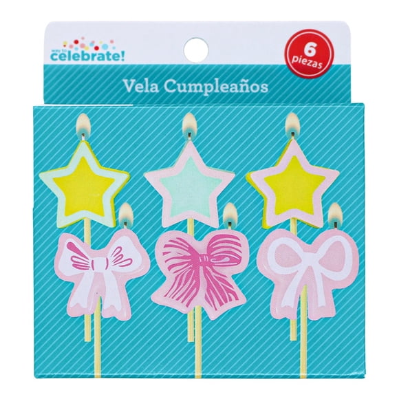 Velas de Cumpleaños Way to Celebrate Estrellas y Moños 6 Piezas