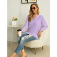 thumbnail image 5 of JWD Women's Casual V-neck Shirt Office Long Sleeve Bubble Cuff Four Seasons Top Purple Medium, 5 of 6