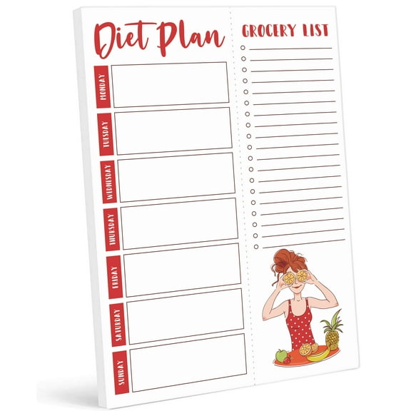 Inkdotpot Weekly Meal Planner Notepad 7"x10 , "Diet Plan" Magnetic Meal Planning Pad with Tear Off Grocery Shopping List for Fridge- Kitchen & Home - 54 Sheets -PR