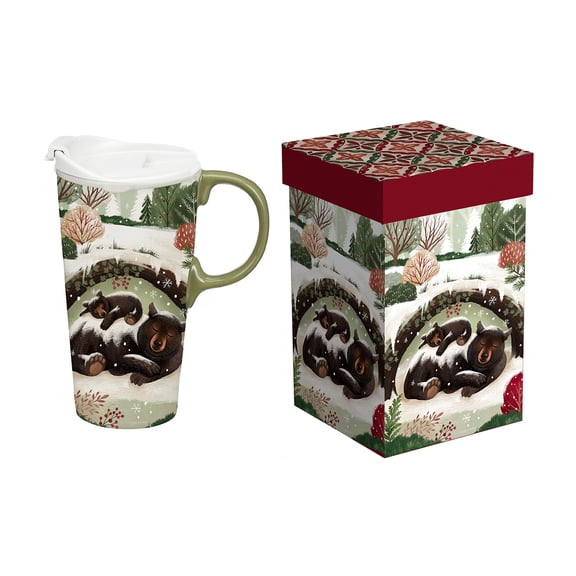 Woodland Storybook Travel Cup Ceramic Perfect Cup, Bear, 17oz, Gift Box