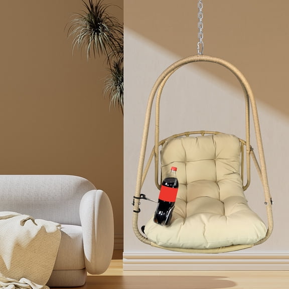 Miekor Swing Egg Chair With Stand Indoor Outdoor Wicker Rattan Patio Basket Hanging Chair With C Type Bracket , With Cushion And Pillow,Patio Wicker Folding Hanging Chair 43947