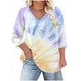 thumbnail image 2 of HOMBOM Women Blouses V Neck Purple 3/4 Sleeve Blouse Basic Summer Flowers Graphic Shirt, 2 of 6