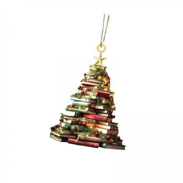 Colgante de árbol de libros,Adorno para árbol de Navidad con forma de libro,Colgante decorativo acrílico con forma de pila de libros,Adorno colgante para estantería,regalo para amantes de