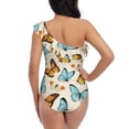 thumbnail image 5 of Pofeuu Butterflies Print Women's One Piece Swimsuits One Shoulder Swimwear Asymmetric Ruffle Monokinis Bathing Suits-Medium, 5 of 6