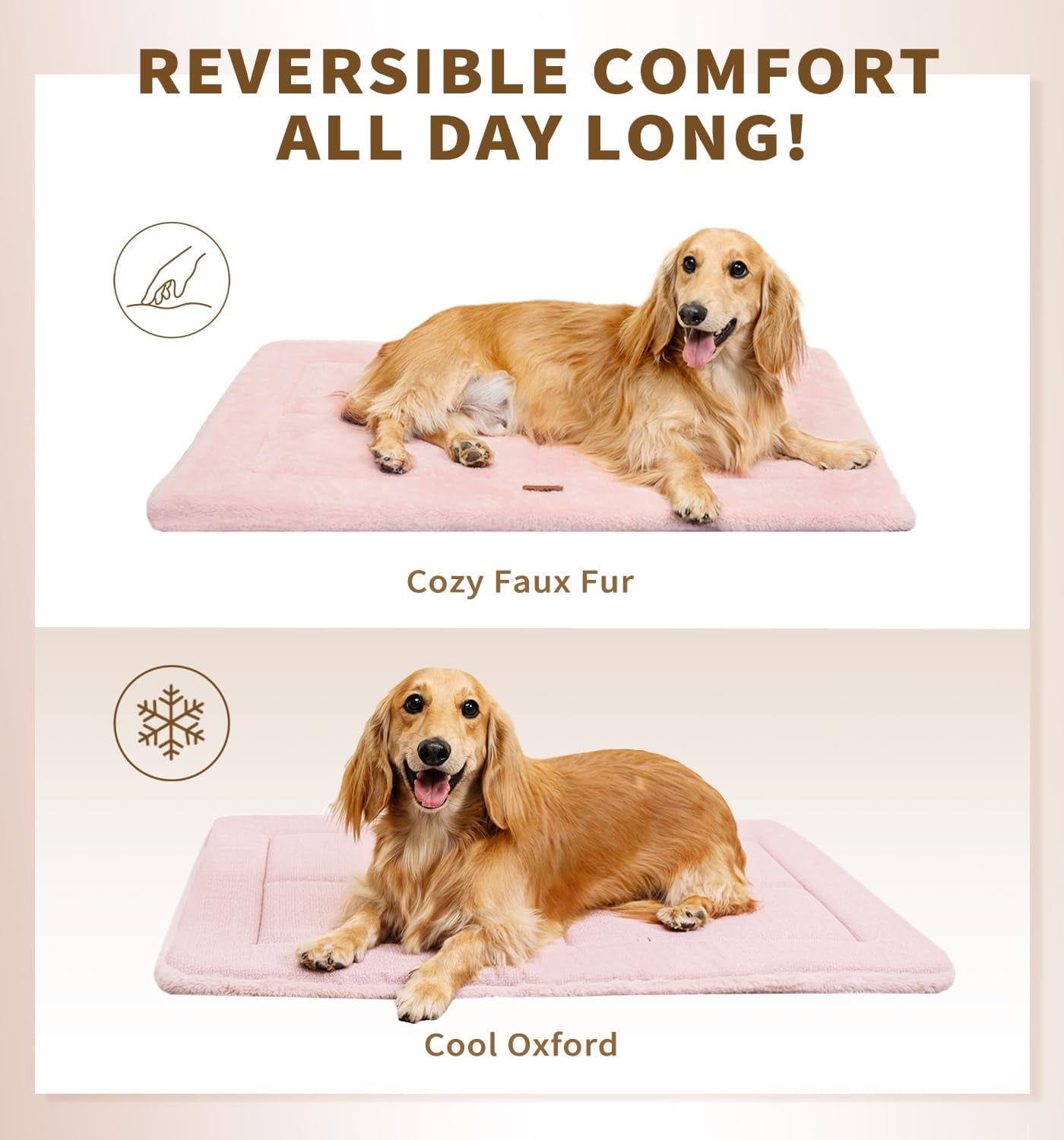 Made4pets Washable Dog Bed for Size Dogs, Reversible Foam Floor Dog Mat, 41x28, Pink