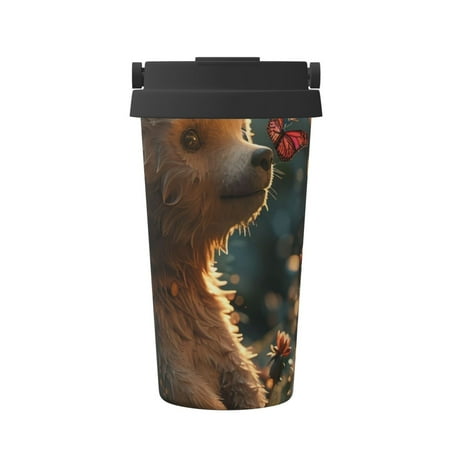 

Matuu Sunshine Butterfly Flower Bear for Insulated Coffee Mug Reusable Travel Coffee Cup Spill Proof 16oz Stainless Steel Coffee Cups for Hot/Ice Coffee Tea