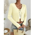 thumbnail image 4 of Women's Tie Front Long Sleeve Rib Knit Shrug Sweaters Cardigan Crop Top, 4 of 6