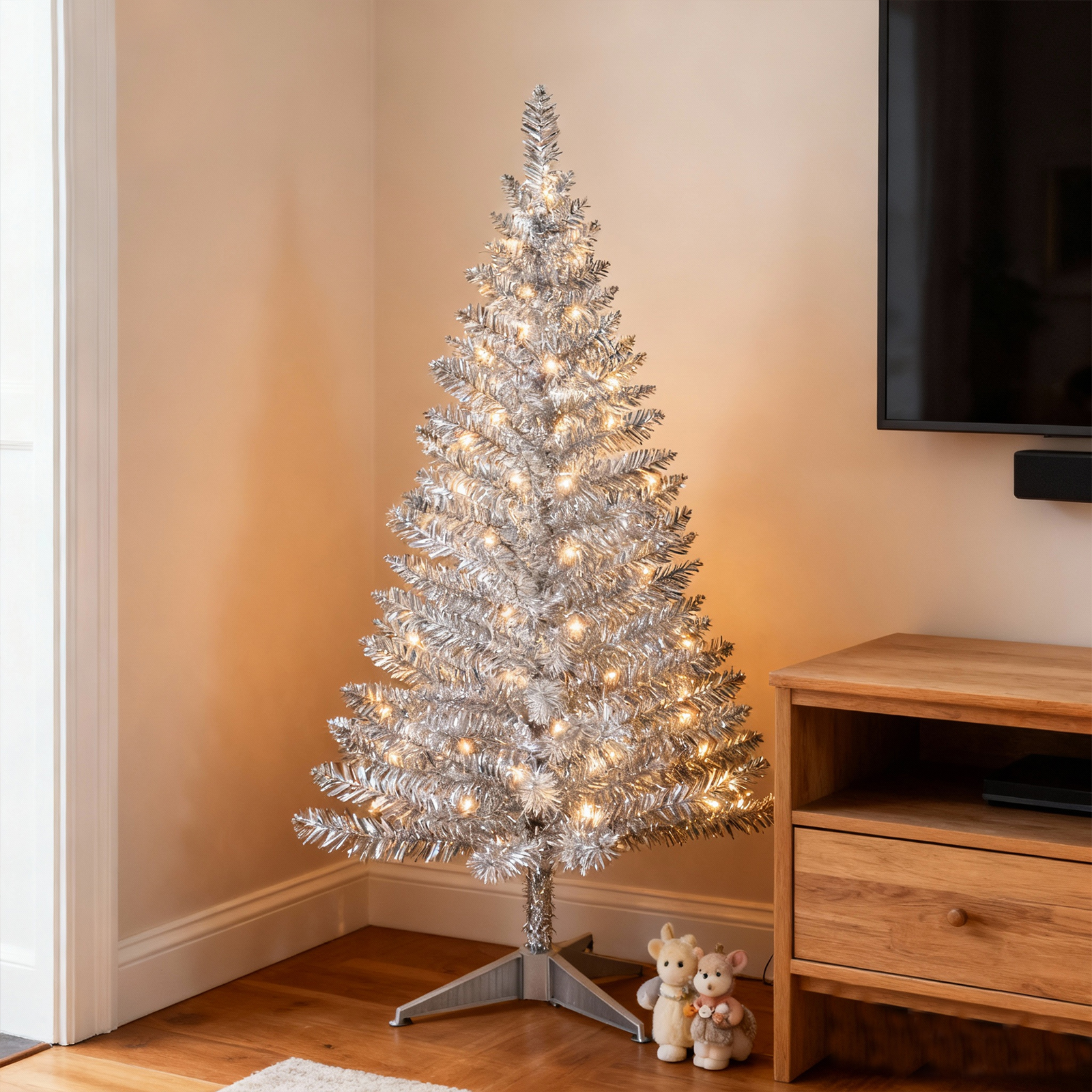 Bringstar 4' Silver Artificial Christmas Tree with 50 String Lights photo 1