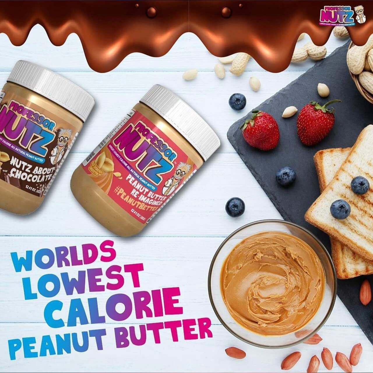 Professor Nutz Organic Peanut Butter- Low Calorie, Nut Butter, Natural Peanut Butter, Natural Fiber, Healthy Peanuts, Great source of Protein, 30 Essential Vitamins & Minerals - 12.41 Oz, Original Original 12.41 Ounce (Pack of 1)