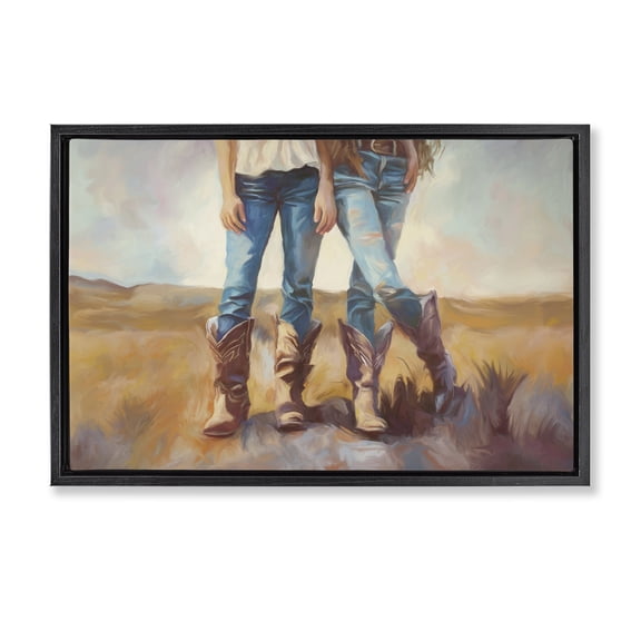Stupell Industries Rustic Lodge All About The Cowboy Boots Black Floating Frame Canvas Art, 25 x 17, by Ramona Murdock