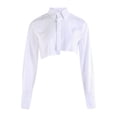 thumbnail image 2 of Douhoow White Shirts for Women Crop Tops Long Sleeve Turn Down Collar Irregular Blouse, 2 of 8