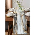 thumbnail image 4 of Marble White Gold Table Runner Cotton Linen 48 Inch Holiday Dresser Scarves, Abstract Modern Geometric Printed Tablerunner for Kitchen Coffee Dining Bedroom Living Room Dinner Scarf Décor 13''x48'', 4 of 9
