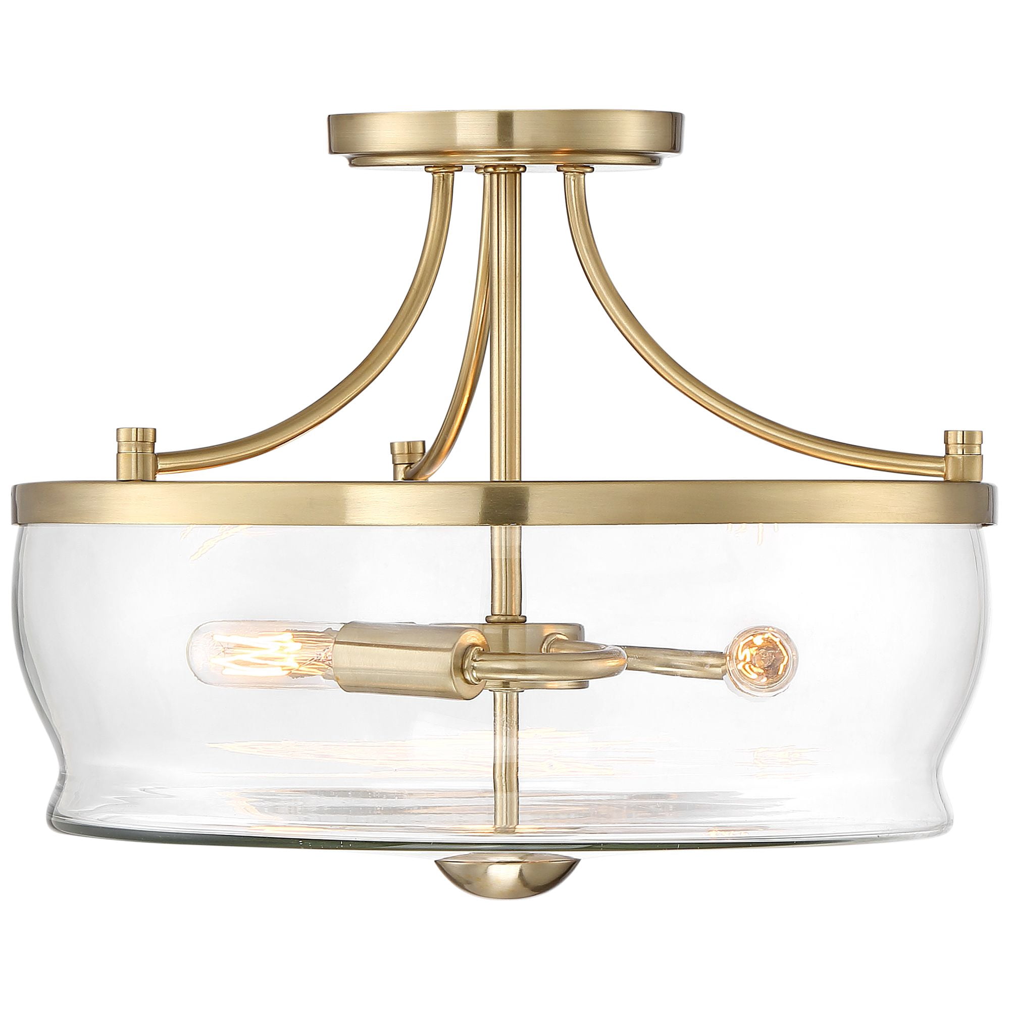 Possini Euro Design Alia Modern Ceiling Light Semi Flush Mount Fixture 14" Wide Warm Brass 3-Light Clear Glass Shade for Bedroom Living Room Hallway