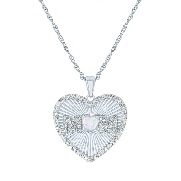 Ladies Brilliance Fine Jewelry Sterling Silver Plated Similated Opal & CZ Pendant, 18"