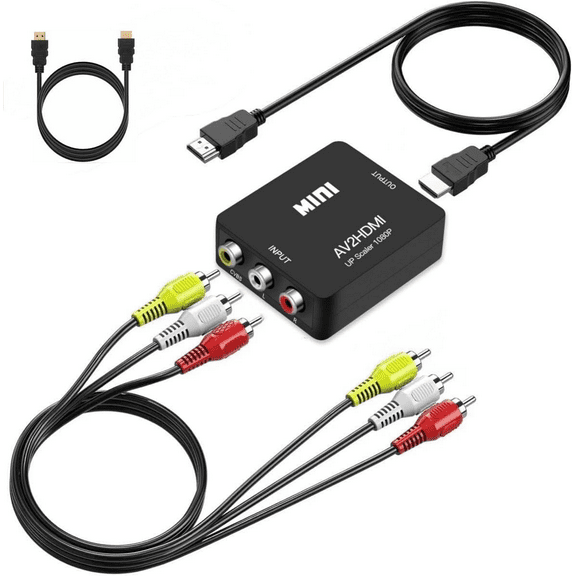 RCA to HDMI Converter, Composite to HDMI Adapter,with hdmi cable with RCA Male AV to HDMI Converter Support 1080P PAL/NTSC Compatible with PS one, PS2, PS3, STB, Xbox, VHS, VCR, Blue-Ray DVD Players