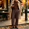 thumbnail image 4 of FGVCTG Mens Pleated Dress Pants, Classic Fit Stretch Waist Loose Lightweight Trousers Straight Casual Work Dress Slacks with Belt Loop Coffee 2XL, 4 of 9
