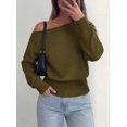 thumbnail image 2 of PRETTYGARDEN Womens Off The Shoulder Sweater Fall Fashion Soft Stretchy Knit Fabric, Batwing Long Sleeve Cinched Waist Cropped Sweaters, Date Night Outfit, Asymmetrical Going Out Tops, 2 of 8